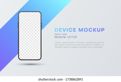 Mobile device landing page, website design vector template, mockup. Realistic frameless smartphone with empty display promotion advertising horizontal web banner. Copy space. Place for text.