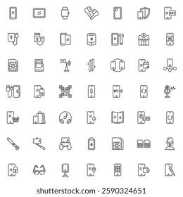 Mobile Device line icons set. linear style symbols collection, outline signs pack. Smartphone and cell phone vector graphics. Set includes icons as Smartphone touchscreen, Wireless Earbuds, Phone Case