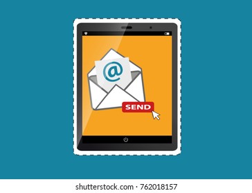 Mobile Device Marketing - Envelope Email Send - Outline Vector