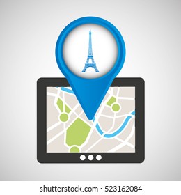 mobile device paris gps map vector illustration eps 10