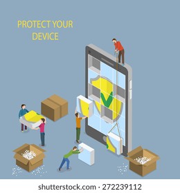 Mobile Device Protection Isometric Concept Vector Illustration.