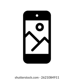 Mobile Device Screen Showing Image File with Mountains and Sun Icon