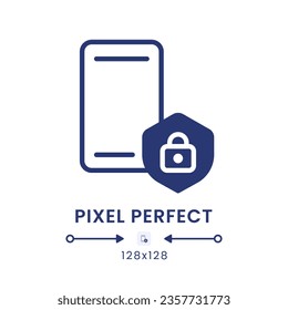 Mobile device security black solid desktop icon. Smartphone privacy. Digital safety. Pixel perfect 128x128, outline 4px. Silhouette symbol on white space. Glyph pictogram. Isolated vector image