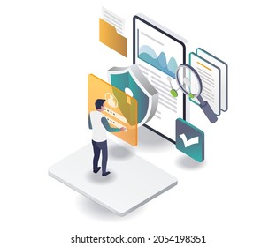 Mobile Device Security with password in isometric illustration