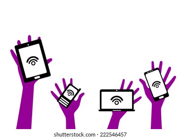 Mobile device set in hand icon, byod concept
