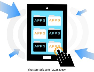 Mobile device set icon, hand shopping app online, eCommerce concept 