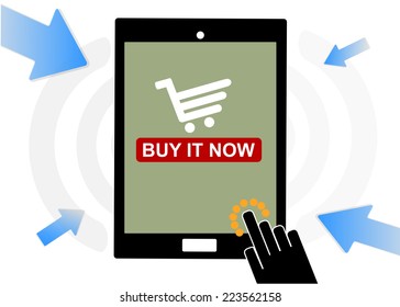 Mobile device set icon, hand shopping and buy, eCommerce online concept