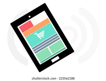 Mobile device set icon, review information shopping feedback, eCommerce online concept