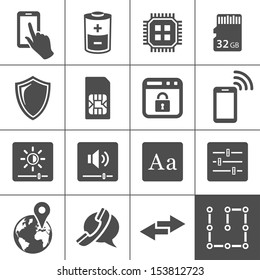 Mobile device settings icons. Tablet PC and smart phone control buttons. Simplus series. Vector illustration