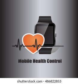 mobile device smartwatch with heart beat symbol as online health control vector illustration