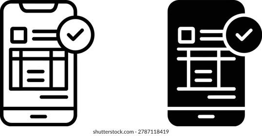 Mobile device with tabular information and a confirmation glyph signifying approval. Useful for digital recordkeeping applications.