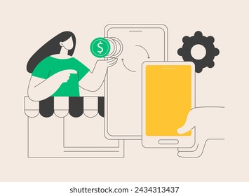 Mobile device trade-in abstract concept vector illustration. Sell old mobile device, trade-in retail operations, leave us your used cell phone, buyback electronics, best deal abstract metaphor.