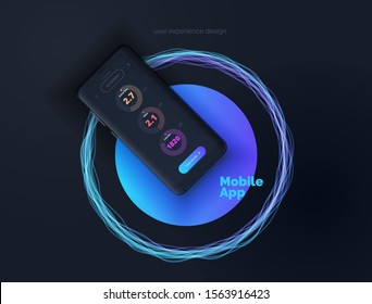 Mobile device with user interface layout. Mobile app. Vector illustration.