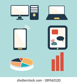 Mobile devices , computer and business icons set