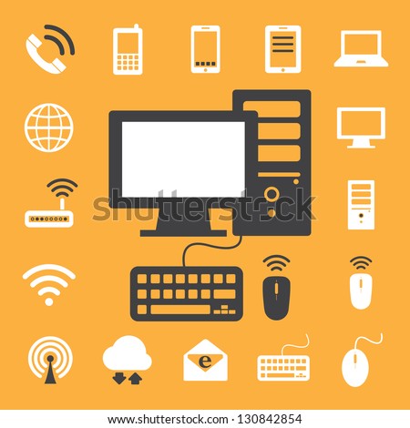 Mobile devices , computer and network connections icons set. Illustration eps 10