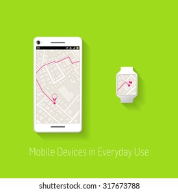 Mobile devices in everyday use, smartphone and smartwatch