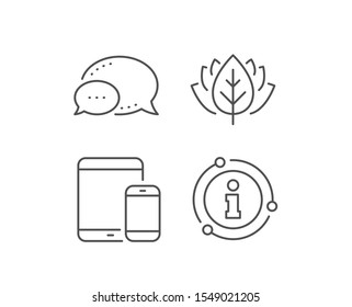 Mobile Devices icon. Chat bubble, info sign elements. Smartphone and Tablet PC signs. Touchscreen gadget symbols. Linear mobile devices outline icon. Information bubble. Vector