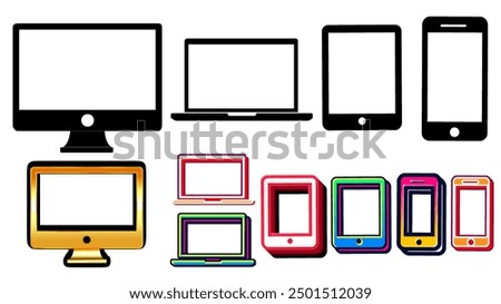 Mobile devices icon collection set. Smartphone, tablet, laptop and desktop computer symbol