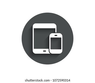 Mobile Devices icon. Smartphone and Tablet PC signs. Touchscreen gadget symbols. Circle flat button with shadow. Vector