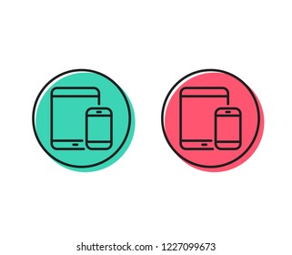 Mobile Devices icon. Smartphone and Tablet PC signs. Touchscreen gadget symbols. Positive and negative circle buttons concept. Good or bad symbols. Mobile devices Vector