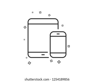 Mobile Devices icon. Smartphone and Tablet PC signs. Touchscreen gadget symbols. Geometric shapes. Random cross elements. Linear Mobile devices icon design. Vector