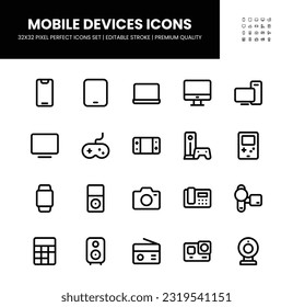 Mobile Devices icons set in 32 x 32 pixel perfect with editable stroke