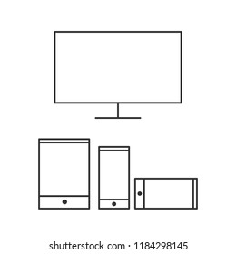 Mobile devices isolated minimal single flat linear icon in black and white colors. Line vector icon for websites and mobile minimalistic flat design. Modern trend concept design.