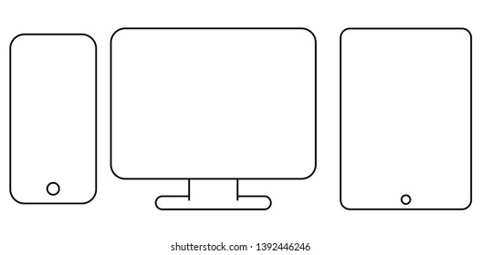 Mobile devices isolated minimal single flat linear icon in black and white colors. Line vector icon for websites and mobile minimalistic flat design. Modern trend concept design