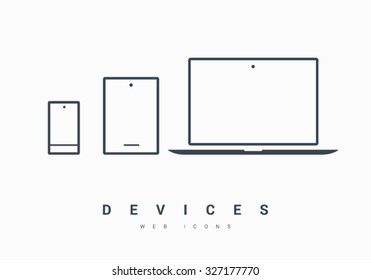 Mobile devices isolated minimal single flat linear icon in black and white colors. Line vector icon for websites and mobile minimalistic flat design. Modern trend concept design 