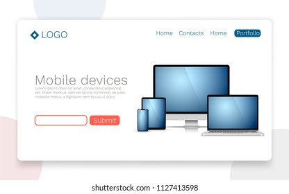 Mobile devices, Landing page concept. Vector illustration