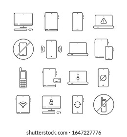  Dispositivos móviles. Equipo de movilidad gadgets electrónicos colección vectorial icono de línea delgada