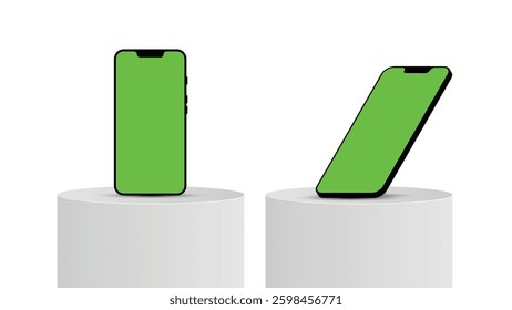 mobile devices phone mockups on podium editable vector