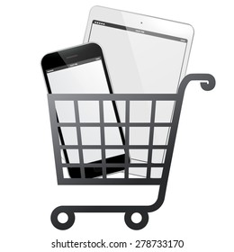 Mobile Devices with Shopping Cart - Vector illustration