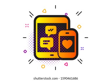 Mobile devices sign. Halftone circles pattern. Social media messages icon. Smartphone Love message symbol. Classic flat social media icon. Vector