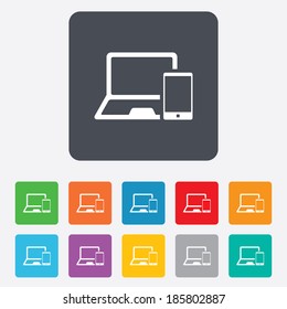 Mobile devices sign icon. Notebook with smartphone symbol. Rounded squares 11 buttons. Vector