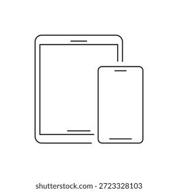 Ilustración vectorial de contorno de tabletas y teléfonos celulares para dispositivos móviles