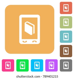 Mobile dictionary flat icons on rounded square vivid color backgrounds.