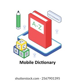Mobile Dictionary isometric Colored illustration. EPS File stock illustration