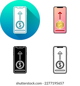 Mobile Digital Money Transfer Send Out Withdraw Finance Icon, Set of Flat Long Shadow, Black-White Silhouette, Line Art Logo Icon Symbol Isolated on White Background