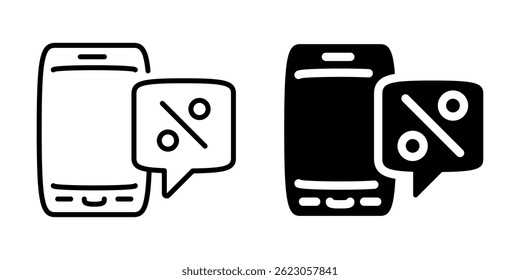Mobile discount notification icon with percentage symbol. Linear and silhouette style.