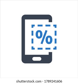 Mobile with discount offer vector icon illustration on white background
