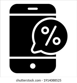 icono de glifo vector de descuento móvil, icono de compra y venta de descuento.