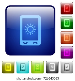 Mobile display brightness icons in rounded square color glossy button set