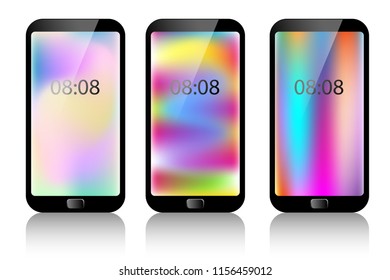 mobile display with holographic background on screen,vector