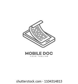 Mobile doc logo design template in linear style. Vector illustration.