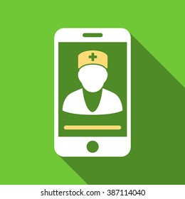 Mobile Doctor long shadow vector icon. Style is a flat symbol with rounded angles on a green square symbol.