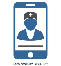 Mobile Doctor vector icon. Style is bicolor flat symbol, cobalt and gray colors, rounded angles, white background.