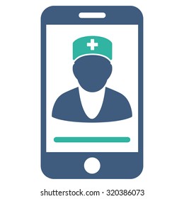 Mobile Doctor vector icon. Style is bicolor flat symbol, cobalt and cyan colors, rounded angles, white background.