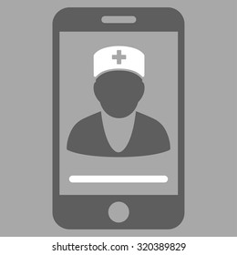 Mobile Doctor vector icon. Style is bicolor flat symbol, dark gray and white colors, rounded angles, silver background.