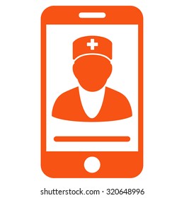 Mobile Doctor vector icon. Style is flat symbol, orange color, rounded angles, white background.